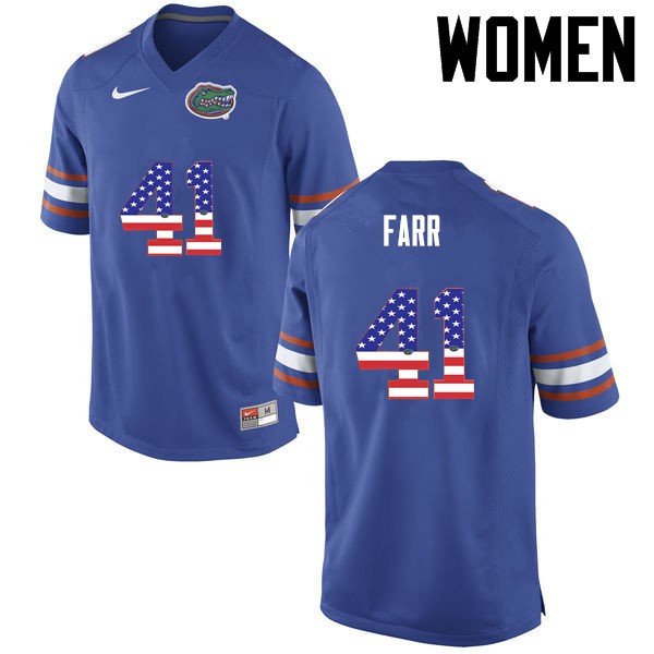 Florida Gators Women #41 Ryan Farr College Football USA Flag Fashion Blue